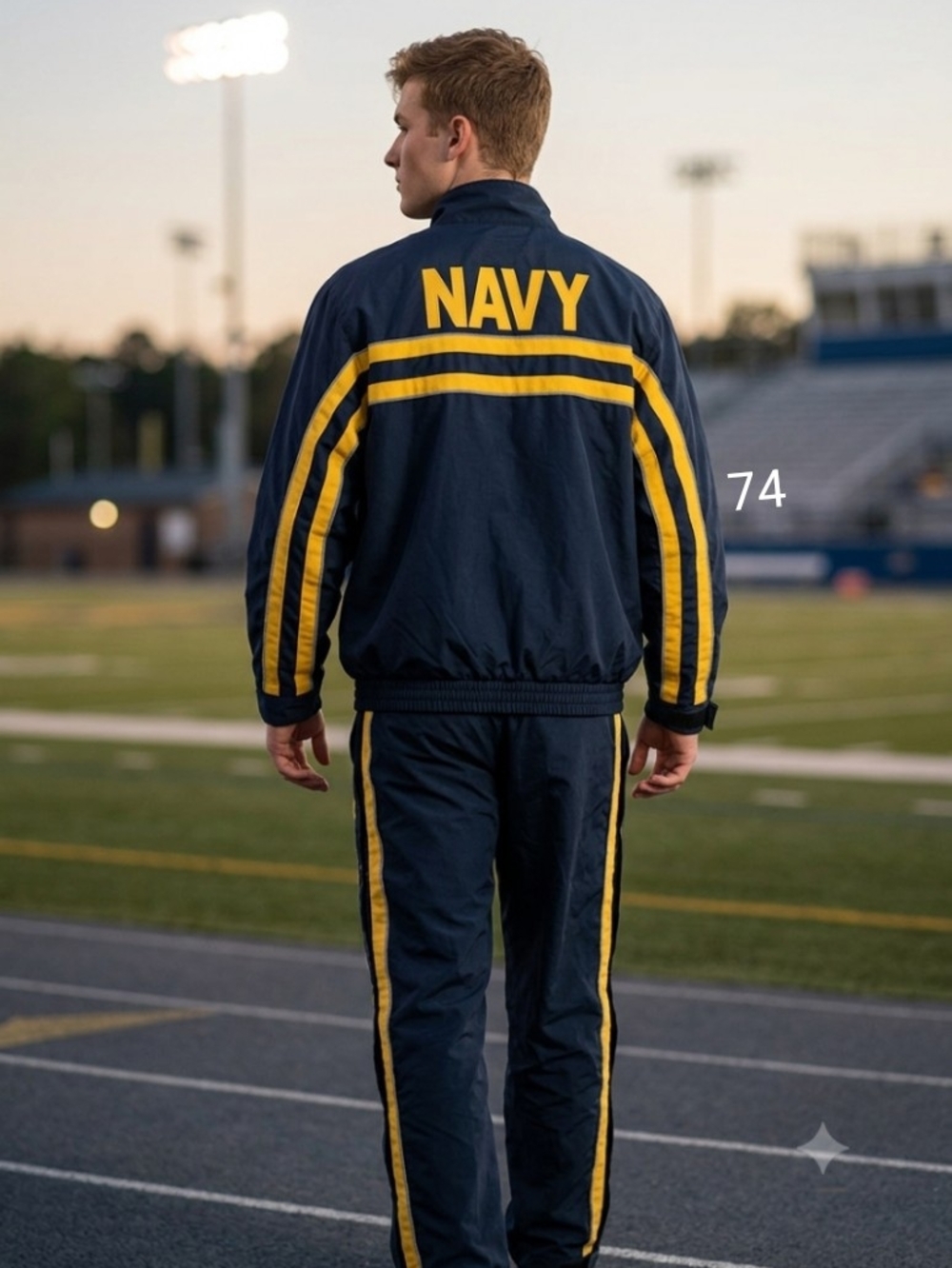 NAVY Men's 2pc Tracksuit Jacket & Pants Navy/Yellow Striped Nylon L RN0103B70